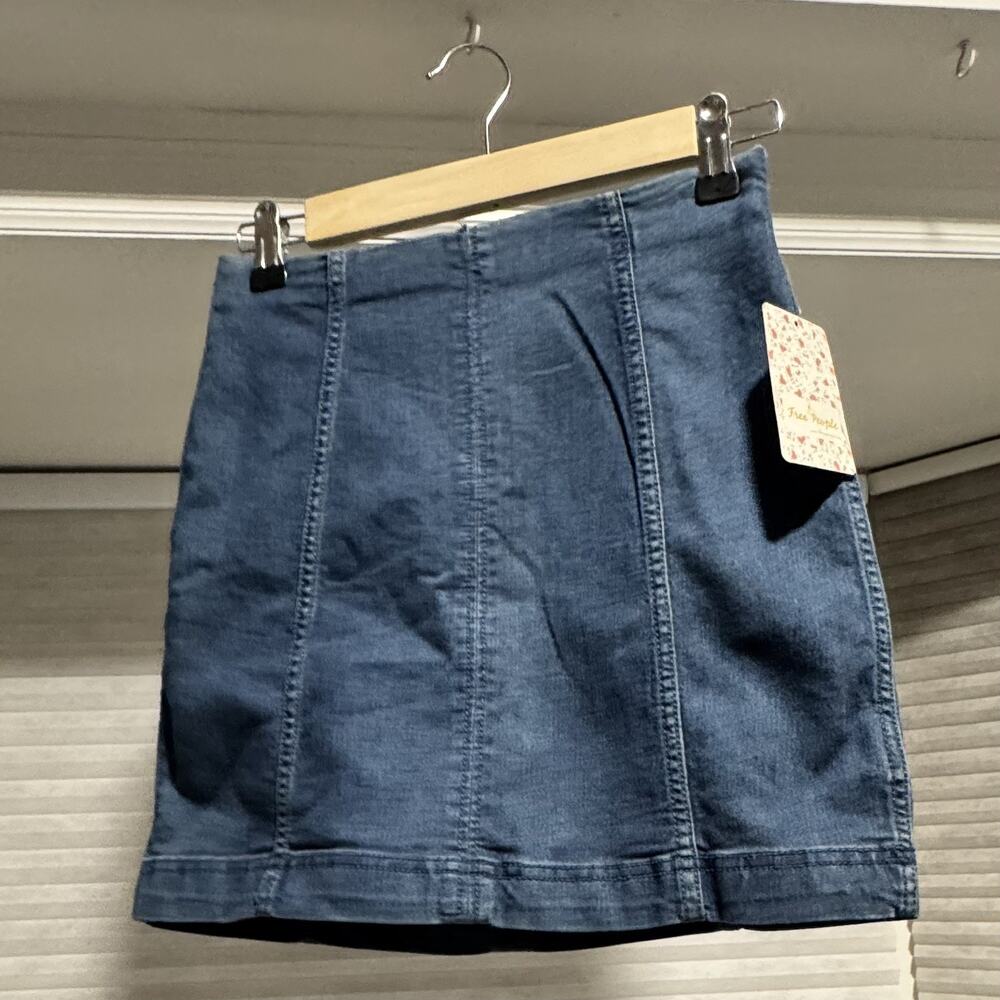 NWT - Free People OB504493 Women's Sz 0 Nautilus Blue Femme Denim Mini Skirt - Picture 4 of 10